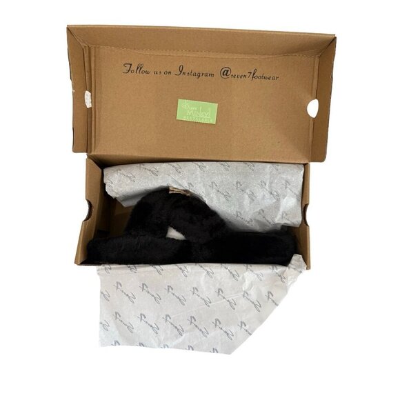 Seven7 Slippers Black Faux Fur Slides Size 10 Memory Foam NIB - Picture 3 of 9